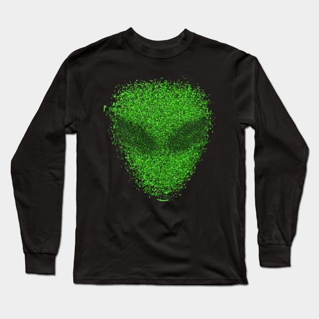 Green Glittery Extraterrestrial Alien Head Long Sleeve T-Shirt by Xeire